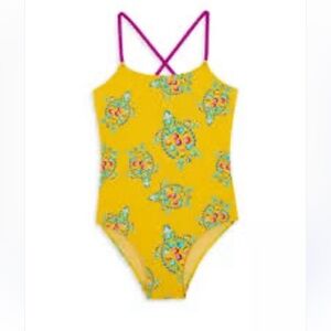 Vilebrequin Bejeweled Logo Turtle Print One Piece Swim Suit Size 14 Yellow